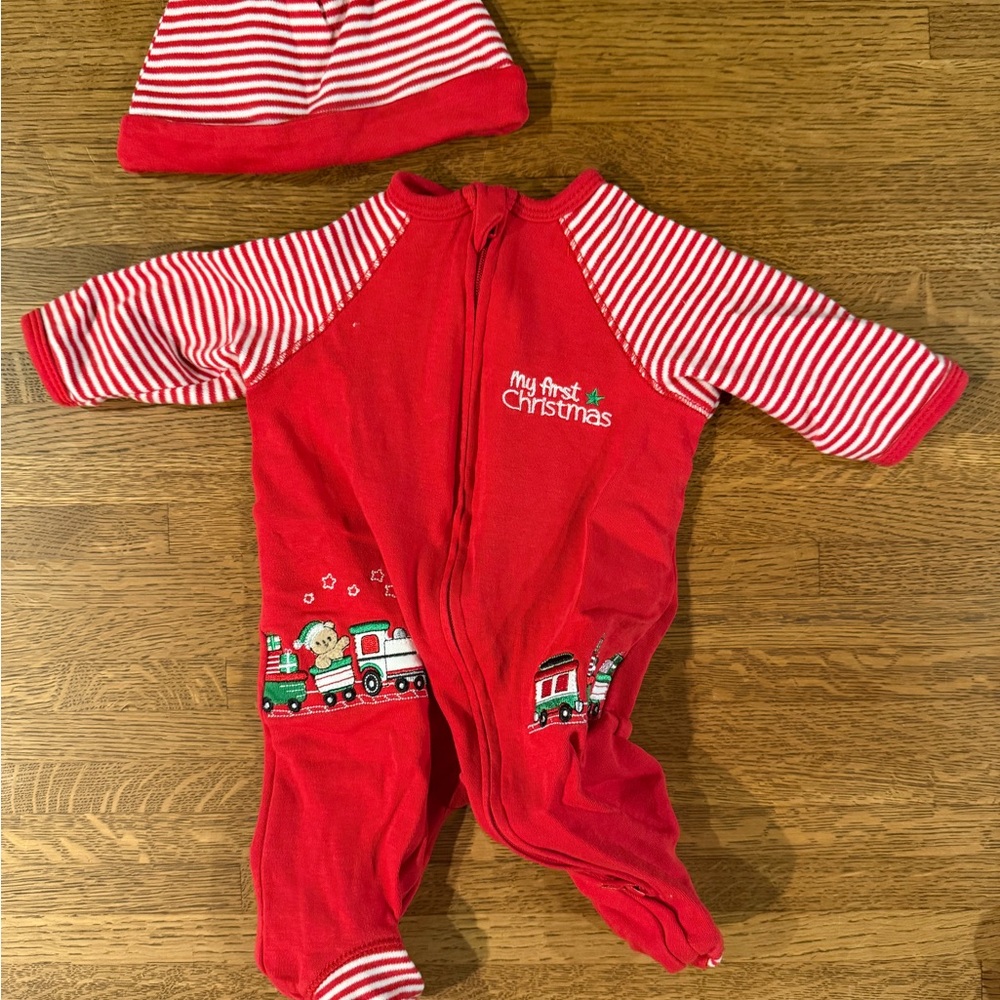 Little Me Red Christmas Kids One Piece & matching hat